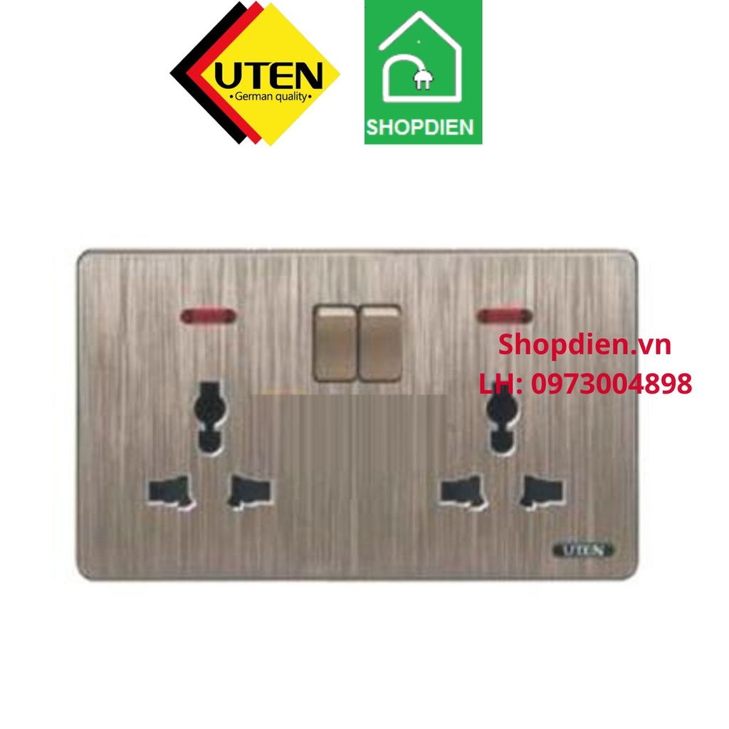 Ổ cắm đôi đa năng có công tắc S400 duplex multi standard switched socket UTEN S400-2KZ13/N