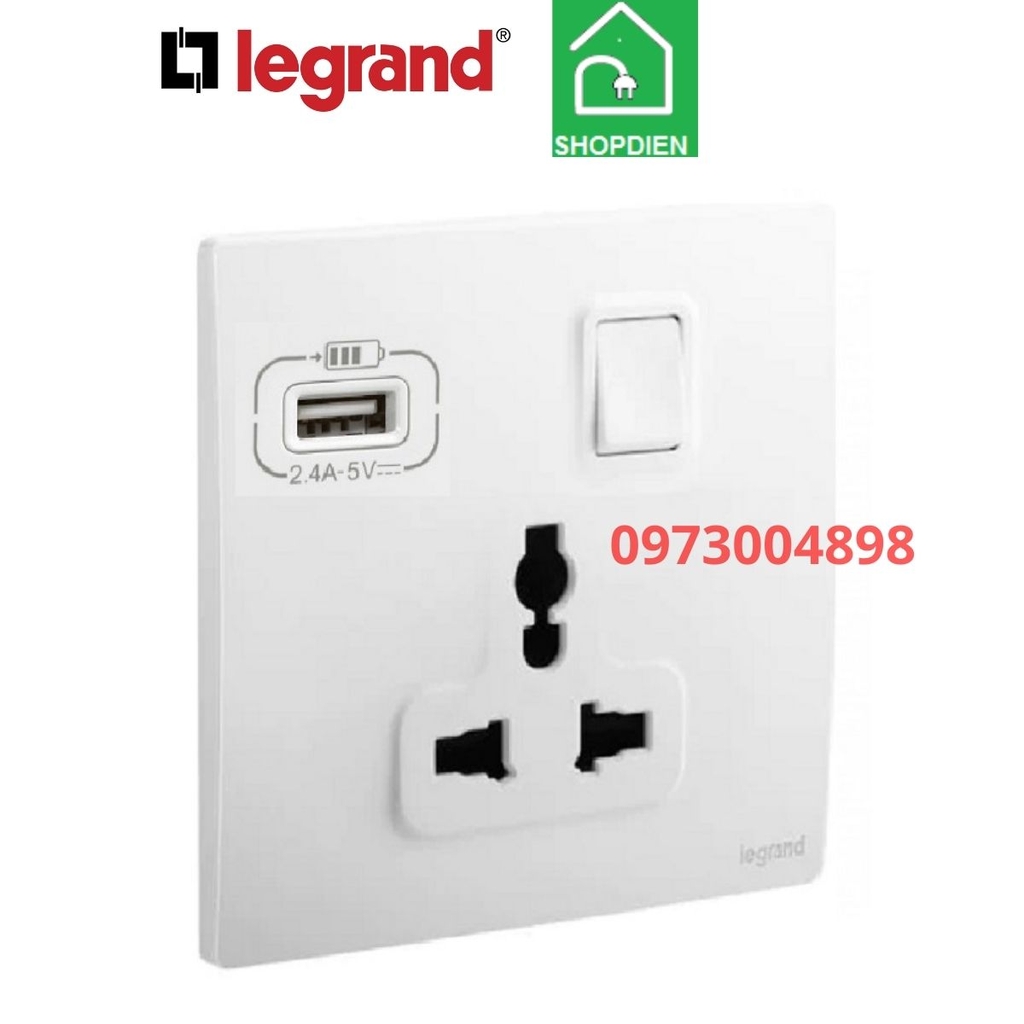 Ổ cắm đơn đa năng có công tắc và sạc USB Mallia Senses Legrand 281121MW màu trắng