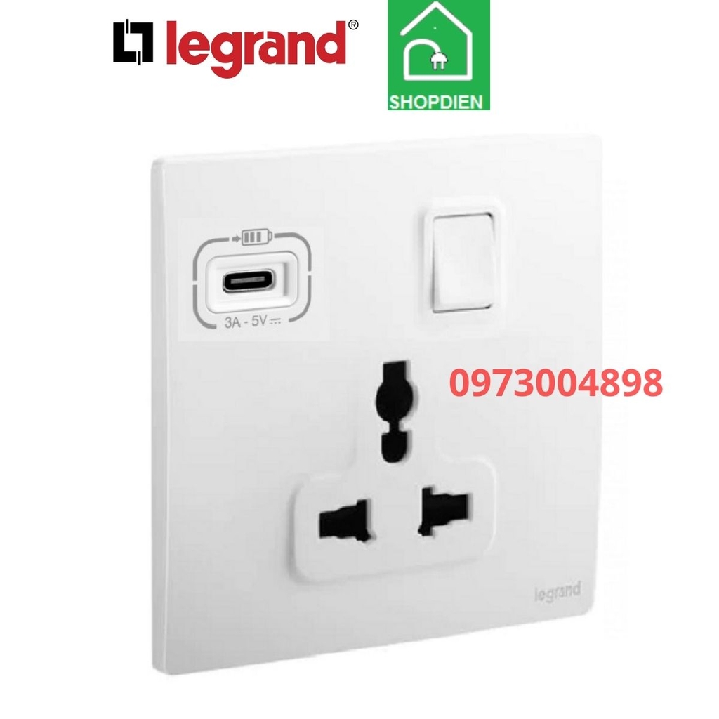 Ổ cắm đa năng có công tắc và sạc USB Legrand 281125MW Mallia Senses màu trắng