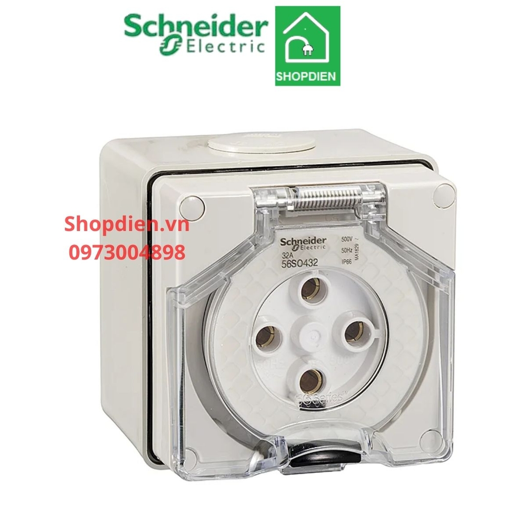 Ổ cắm 4 chấu lắp nổi 4P 32A SCHNEIDER S56SO432GY IP66 S56