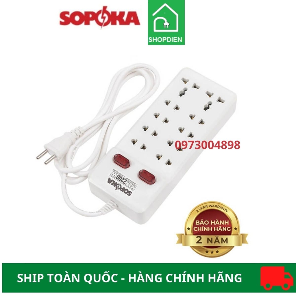 Ổ cắm kéo dài 10 cổng 2200W Sopoka 10Y4 4M