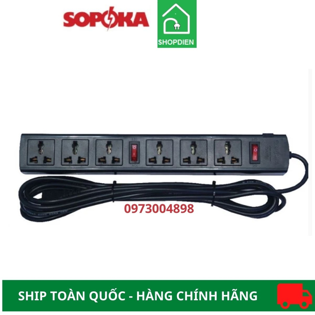 Ổ cắm kéo dài 6 cổng 2200w Sopoka 6T3 2.5m