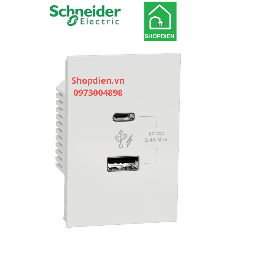 Ổ cắm sạc USB type A+C 2.4A size 2S Schneider AvatarOn A M3T_USB2_WE