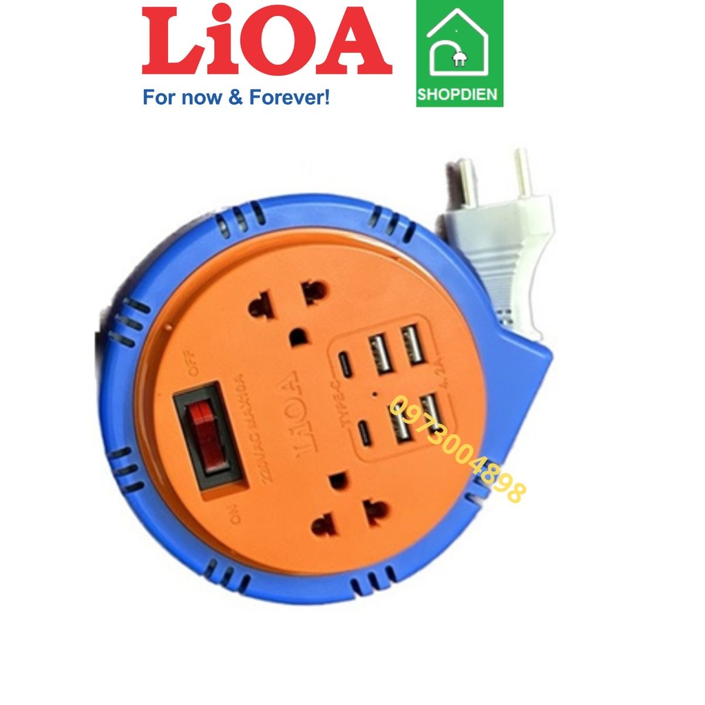 OQMN6U3-2 LIOA Ổ cắm kéo dài Rulo quay tay 2 cổng đa năng có usb sạc