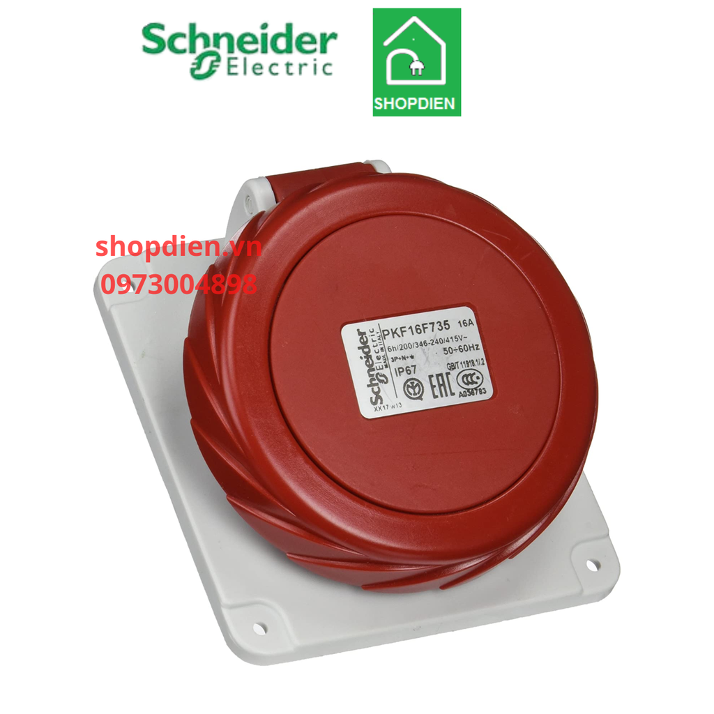 PKF16F735 Schneider Ổ cắm công nghiệp 5P 16A IP67 4P+E loại âm dạng nghiêng