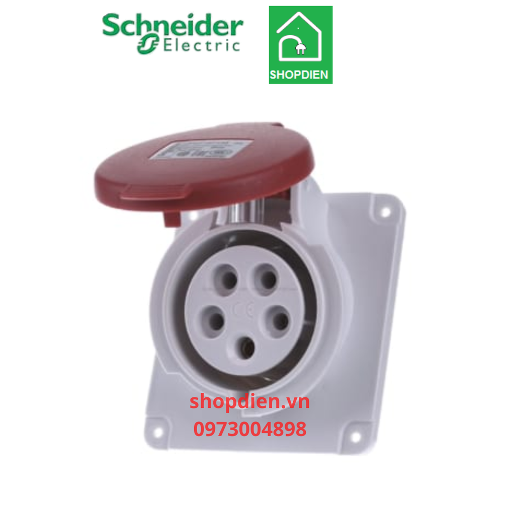 PKF32F435 Schneider Ổ cắm công nghiệp 5P 32A IP44 loại âm dạng nghiêng 4P+E