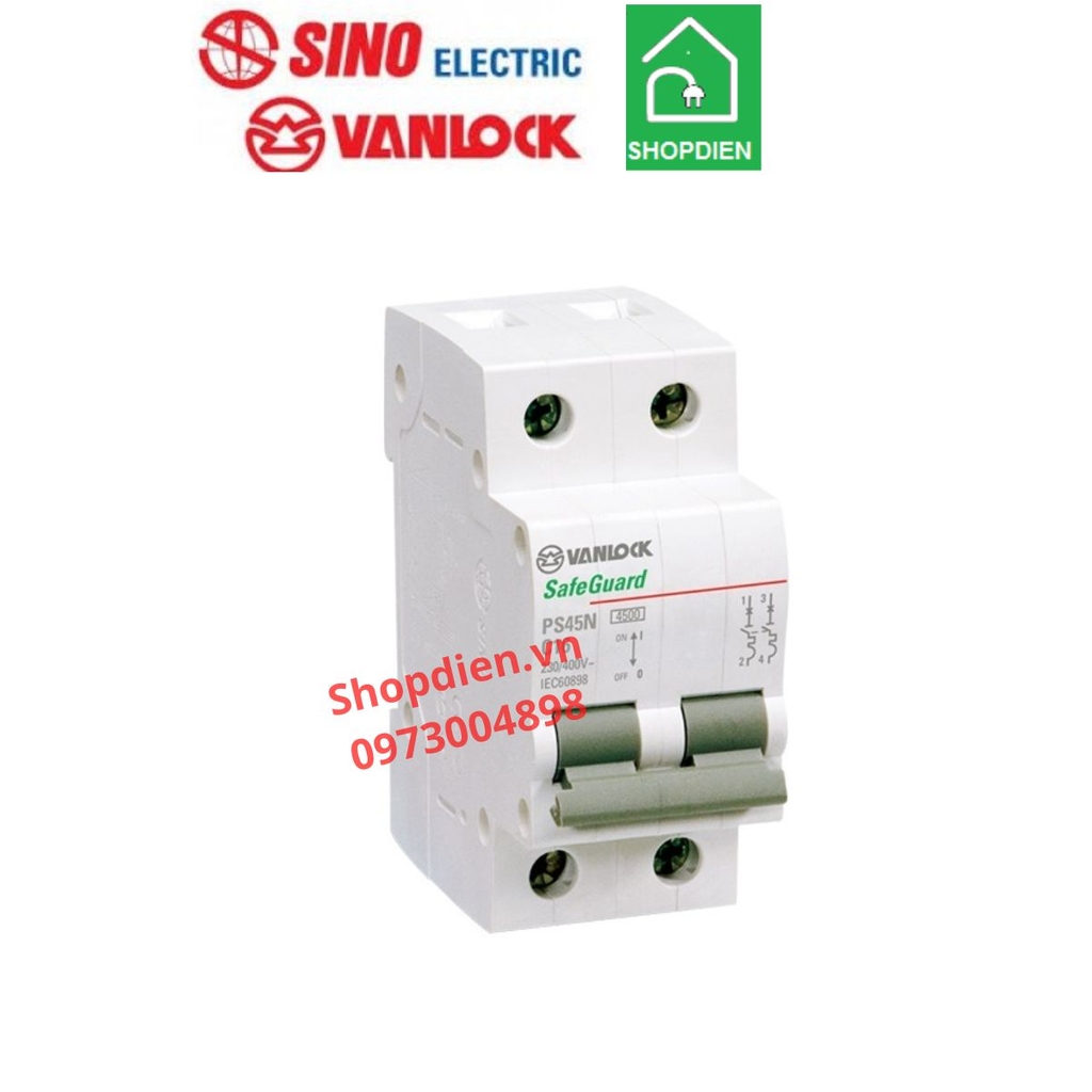 PS45N/C2040 Sino Vanlock MCB 2P 40A 4.5kA Aptomat cầu dao tự động