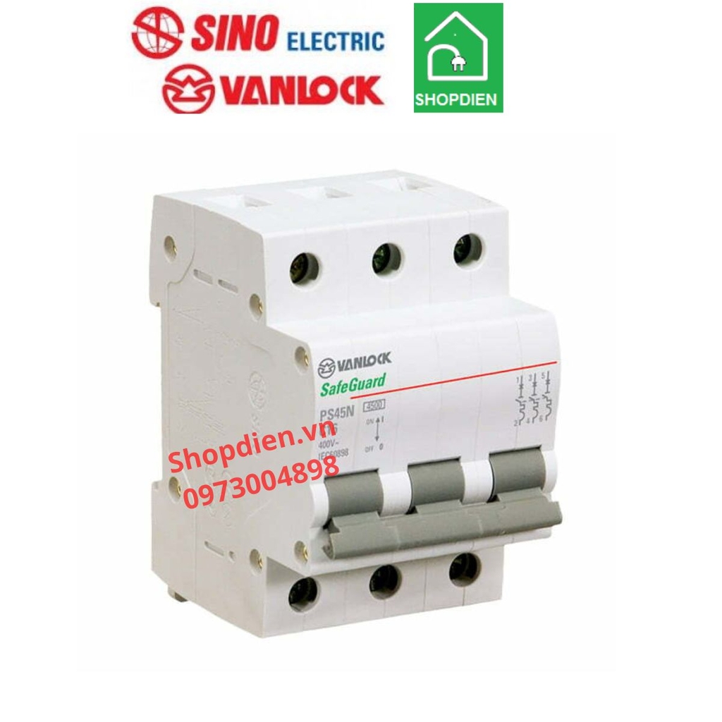 PS45N/C3006 Sino Vanlock MCB 3P 6A 4.5kA Aptomat cầu dao tự động