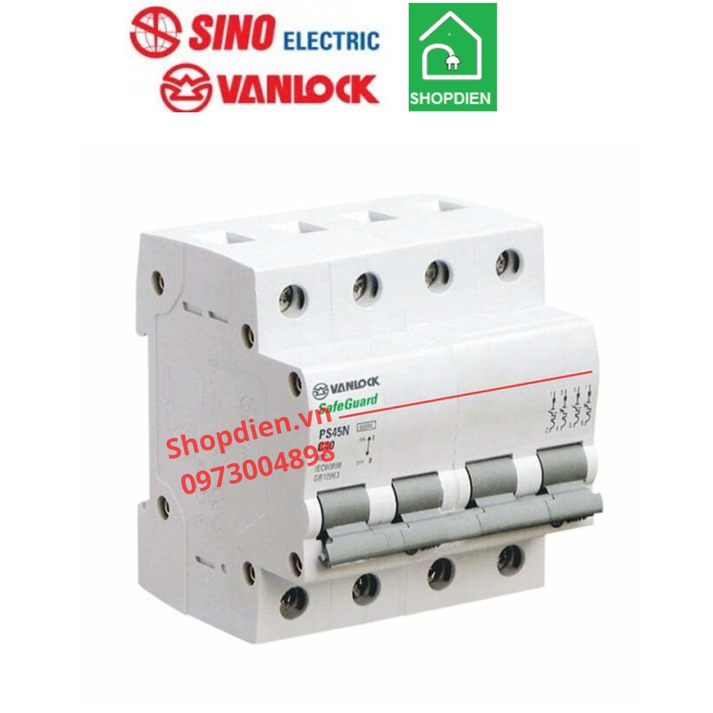 PS45N/C4063 Sino Vanlock MCB 4P 63A 4.5kA Aptomat cầu dao tự động