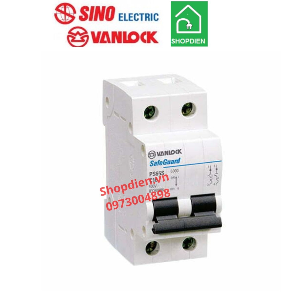 PS65S/C2063 Sino Vanlock MCB 2P 63A 6KA Aptomat cầu dao tự động