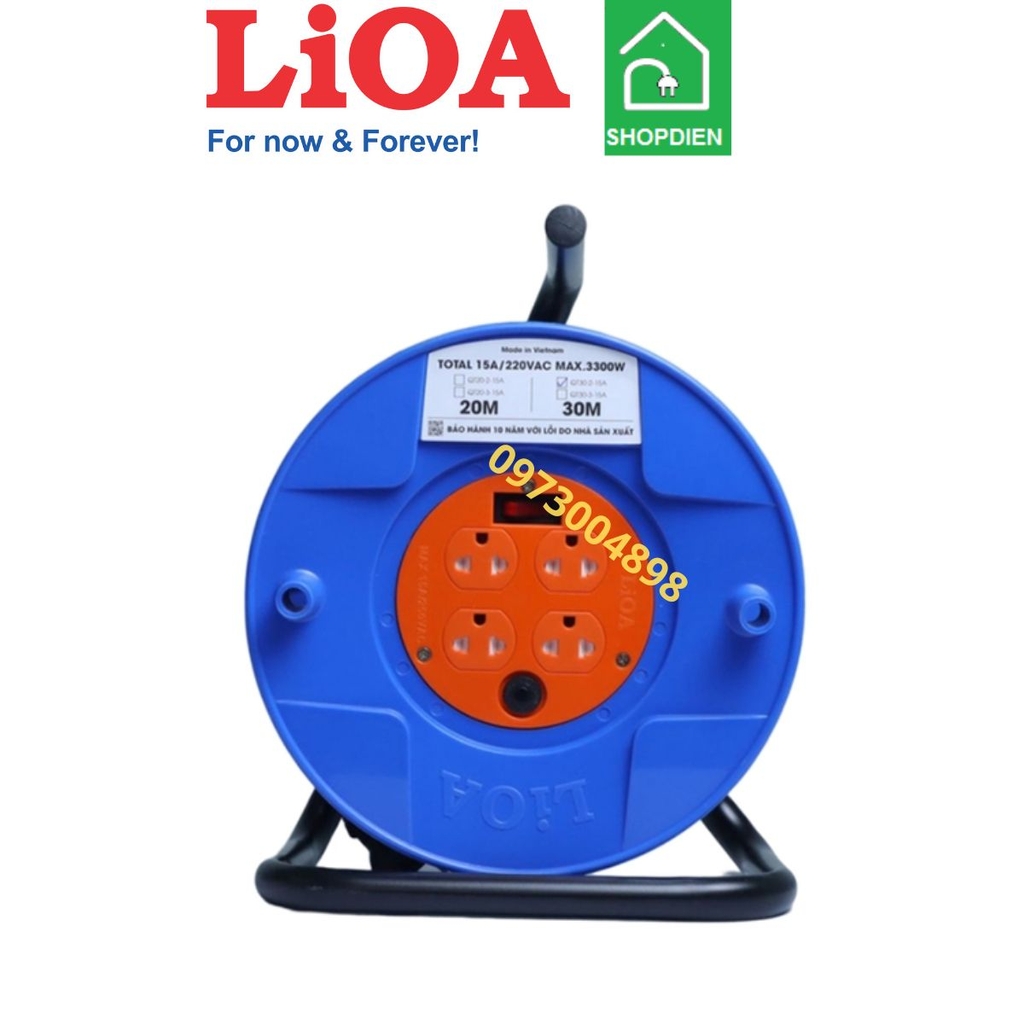QT30-3-15A LIOA Ổ cắm kéo dài Rulo xách tay 4 cổng 30m có tiếp địa
