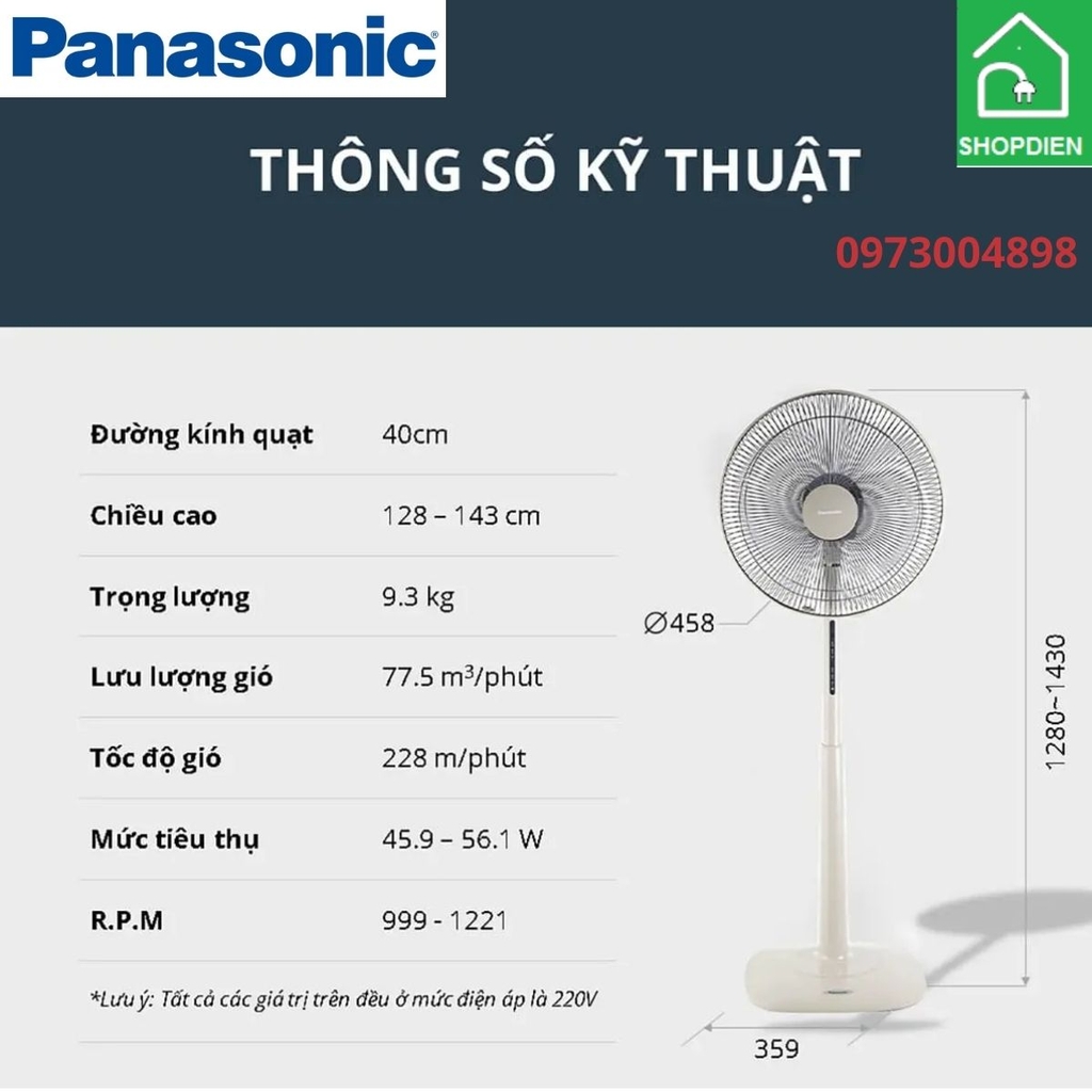 Quạt cây đứng Panasonic F-409KB màu xanh CÔNG TY TNHH THƯƠNG MẠI VÀ KỸ ...