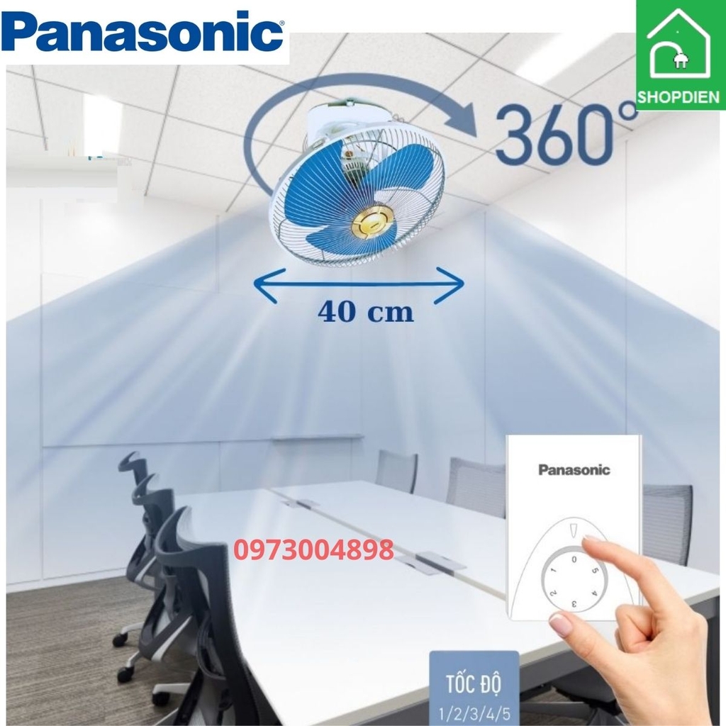 Quạt đảo trần Panasonic F-409QB màu xanh