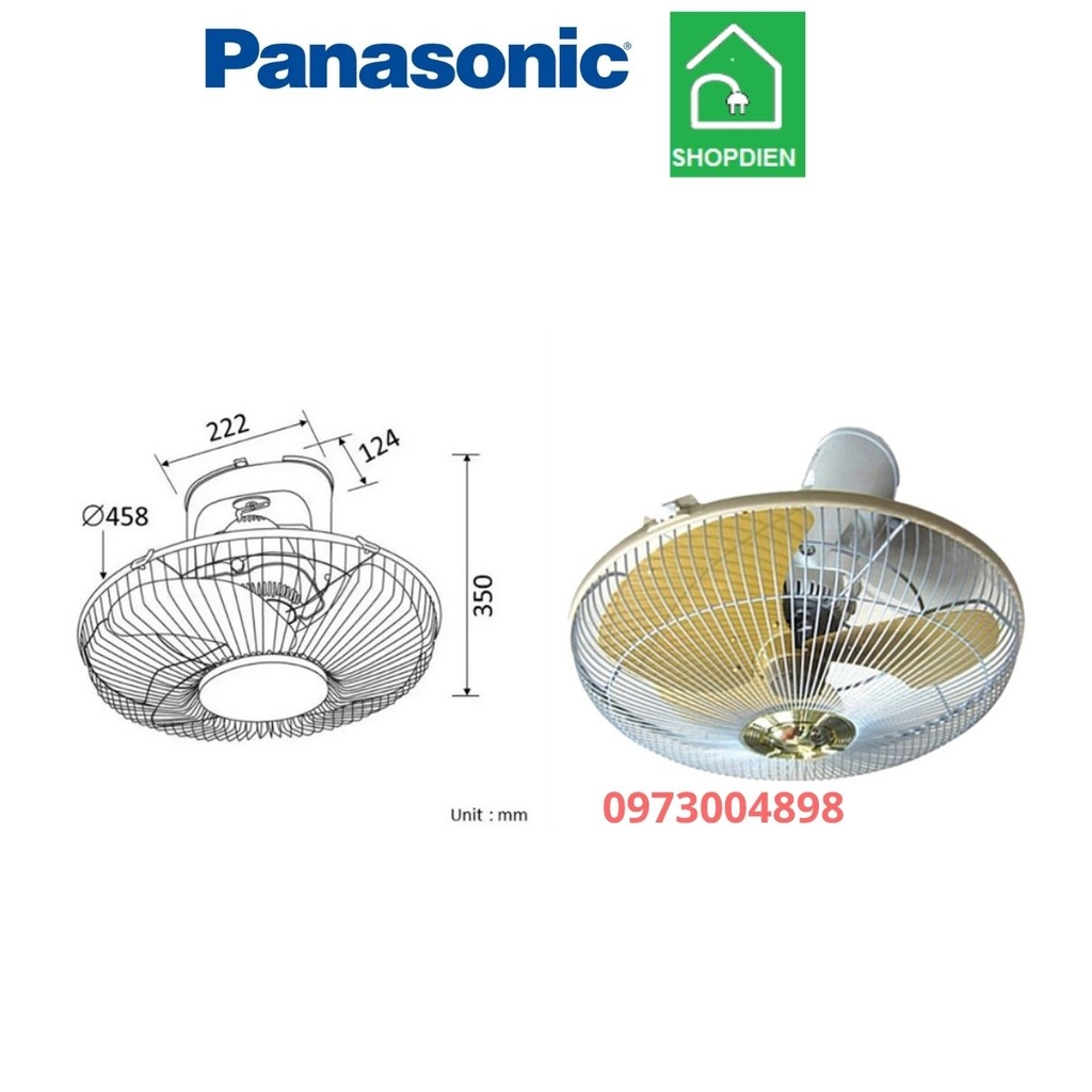 Quạt đảo trần Panasonic F-409QGO màu vàng