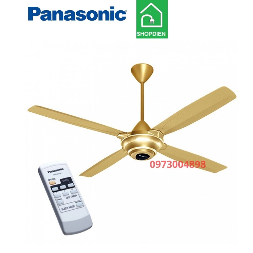 Quạt trần 4 cánh màu vàng ánh kim Panasonic F-56MZG-GOS điều khiển từ xa