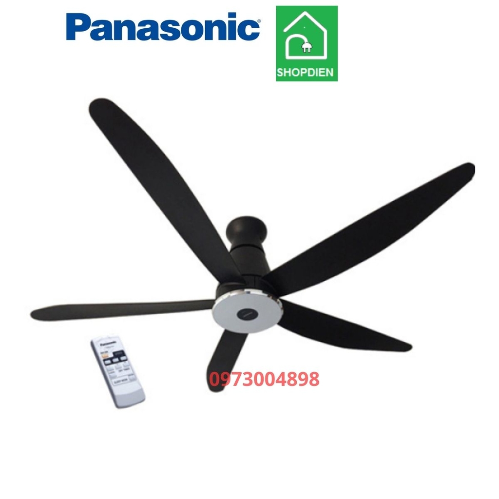 Quạt trần 5 cánh màu đen Panasonic F-60XDN điều khiển từ xa