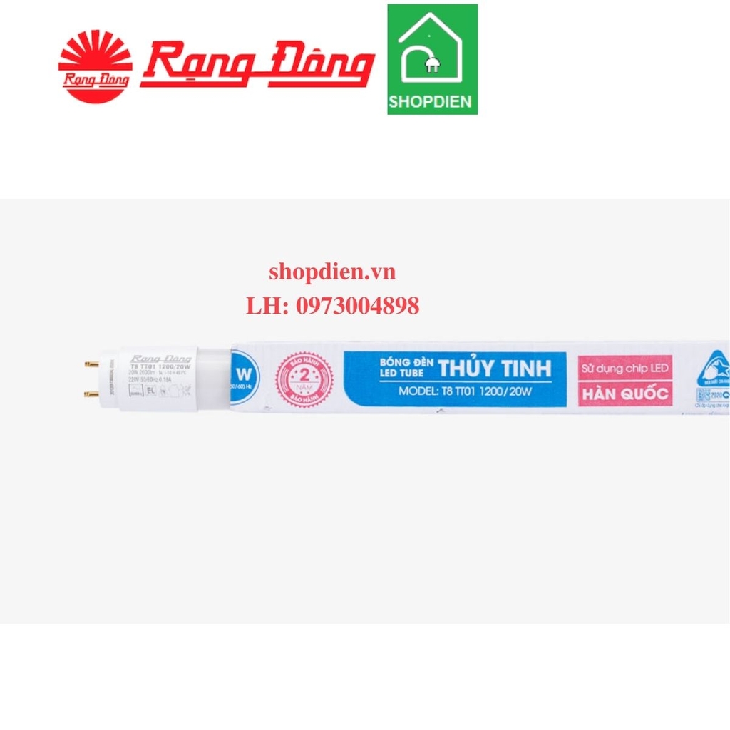 Rạng Đông TT01 1200/20W Bóng tuýp thủy tinh T8 1.2m 20W Ledtube