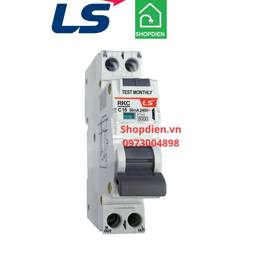 RKC 1P+N LS RCBO 2P 16A 30mA 6kA Aptomat chống rò chống giật