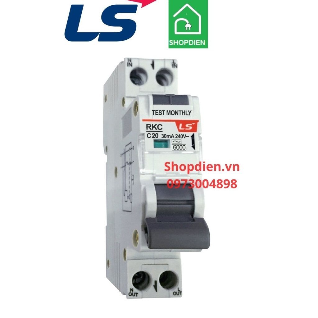 RKC 1P+N LS RCBO 2P 20A 30mA 6kA Aptomat chống rò chống giật