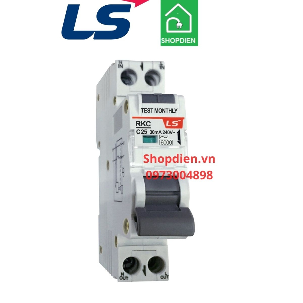 RKC 1P+N LS RCBO 2P 25A 30mA 6kA Aptomat chống rò chống giật