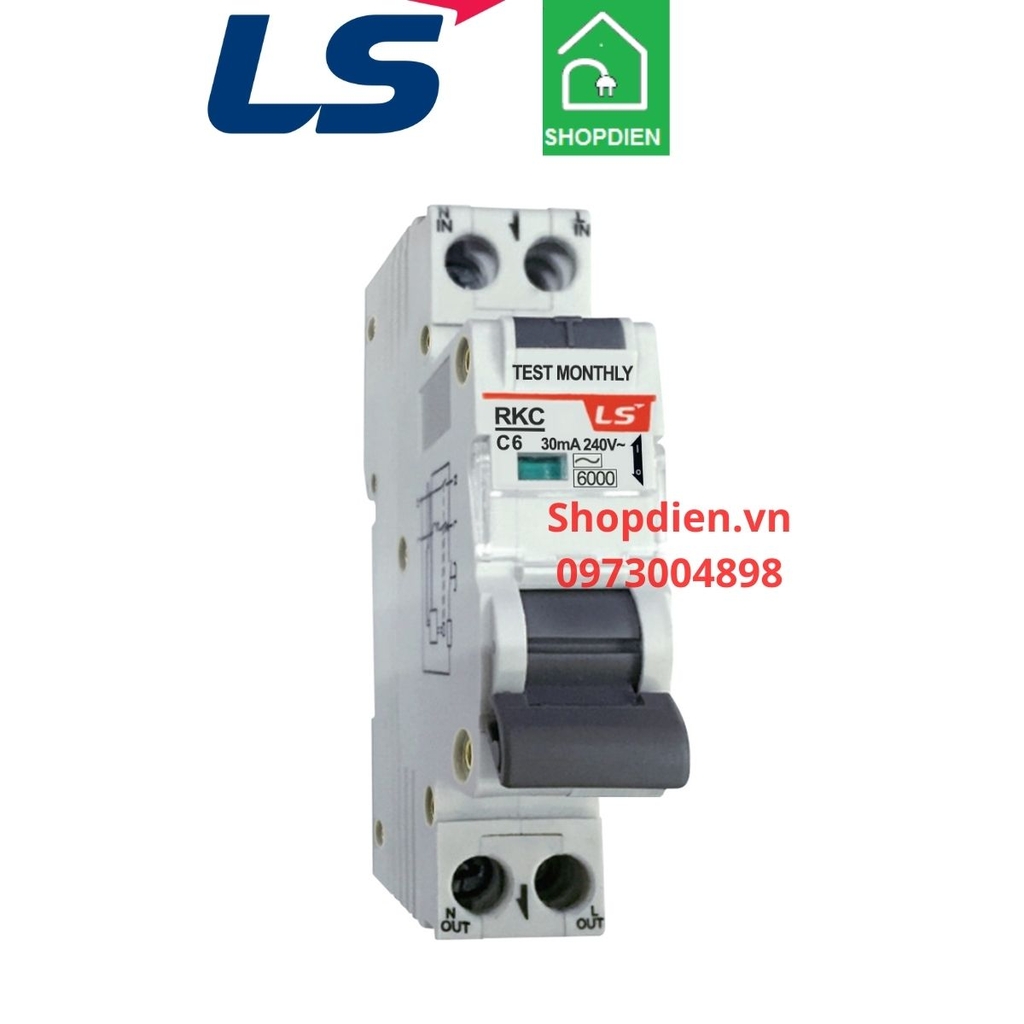 RKC 1P+N LS RCBO 2P 6A 30mA 6kA Aptomat chống rò chống giật