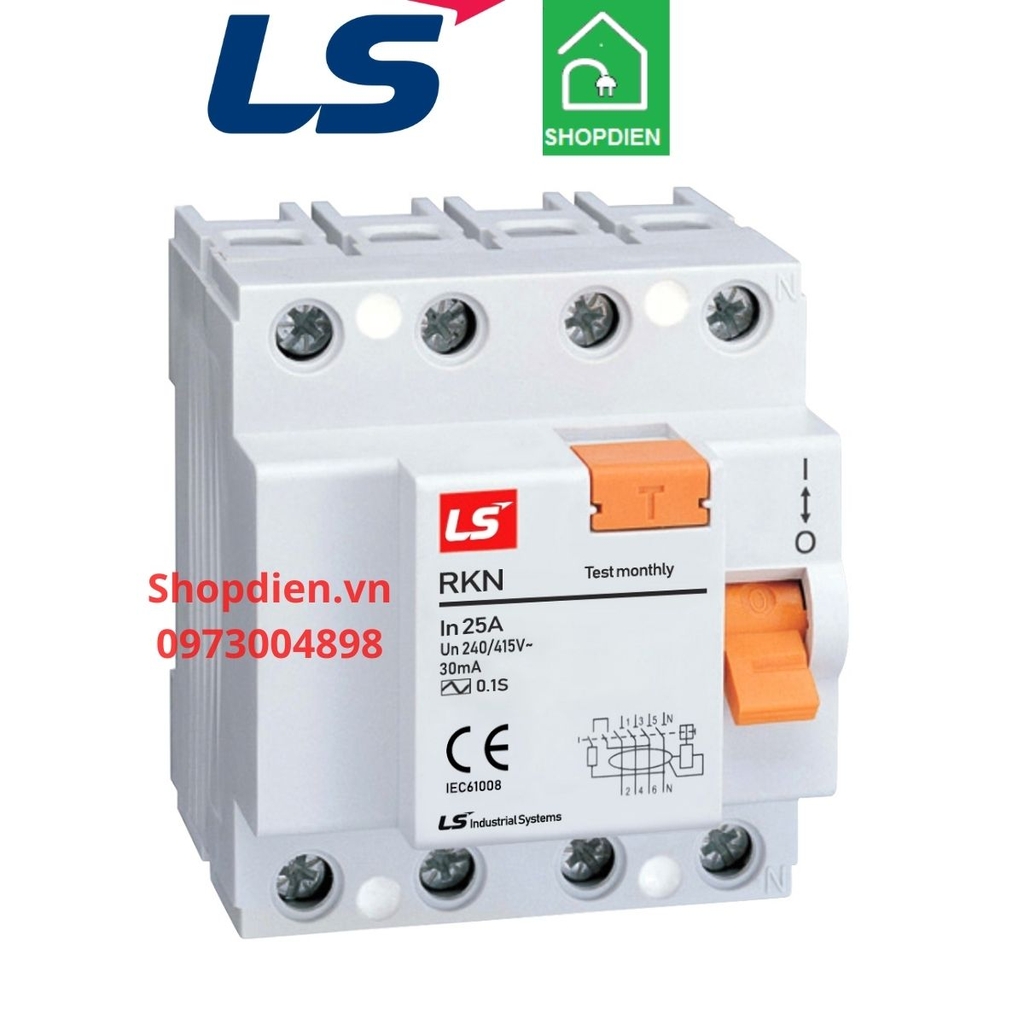 RKN 3P+N LS RCCB 4P 25A 30mA Aptomat chống rò chống giật