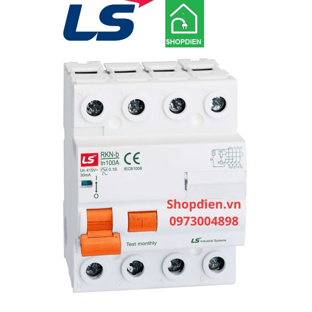 RKN-b 3P+N LS RCCB 4P 100A 30mA 10kA Aptomat chống rò chống giật