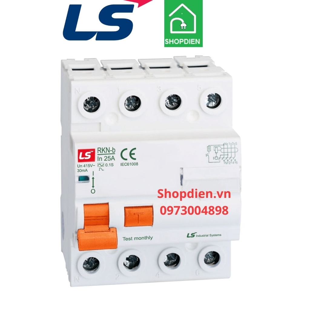 RKN-b 3P+N LS RCCB 4P 25A 30mA 10kA Aptomat chống rò chống giật
