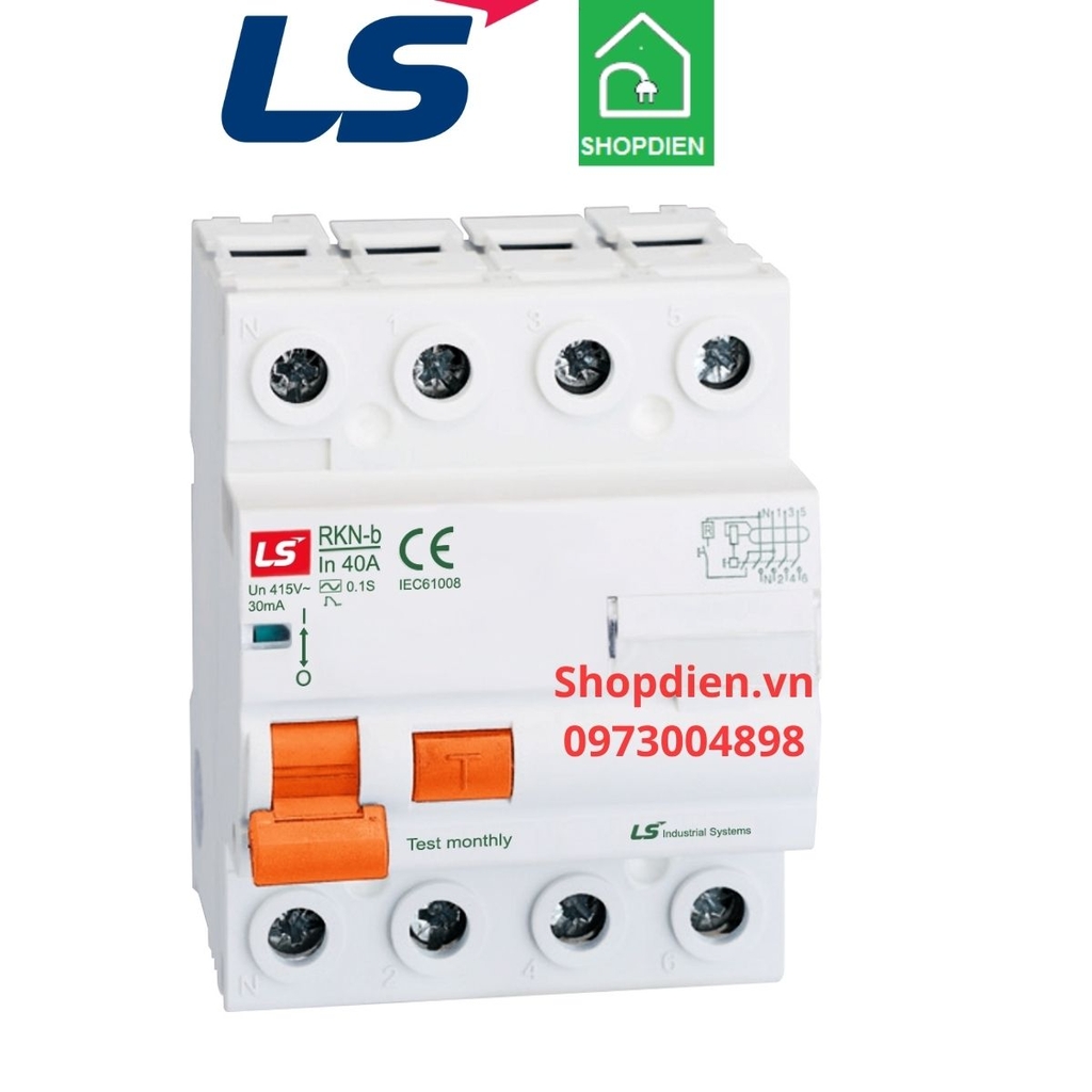 RKN-b 3P+N LS RCCB 4P 40A 30mA 10kA Aptomat chống rò chống giật