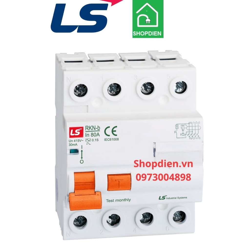 RKN-b 3P+N LS RCCB 4P 80A 30mA 10kA Aptomat chống rò chống giật