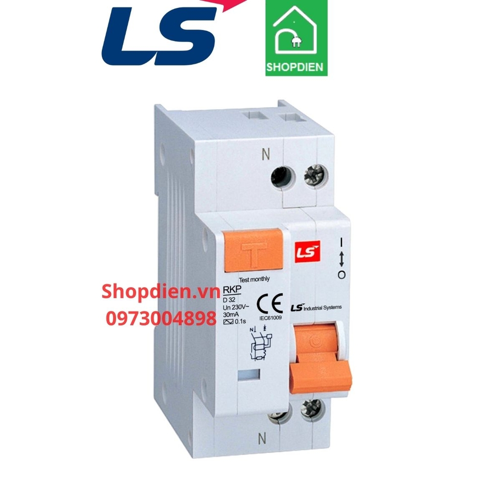 RKP 1P+N LS RCBO 2P 32A 30mA 4.5kA Aptomat chống rò chống giật