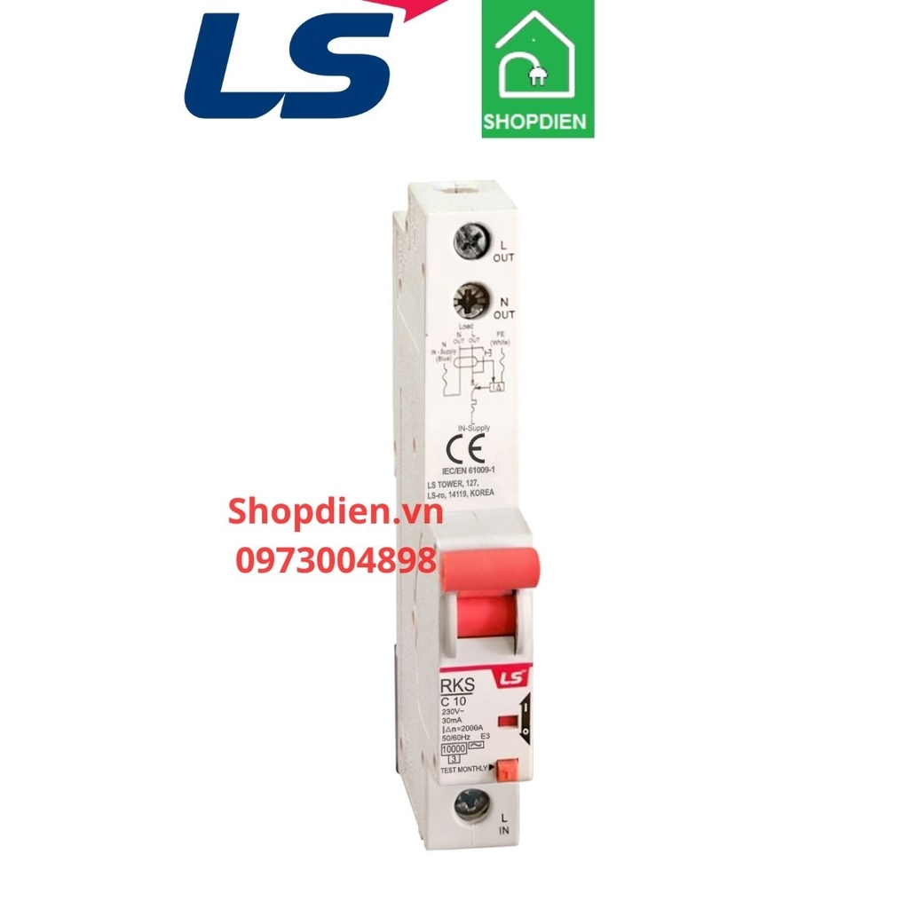 RKS 1P+N LS RCBO 2P 10A 30mA 10kA Aptomat chống rò chống giật