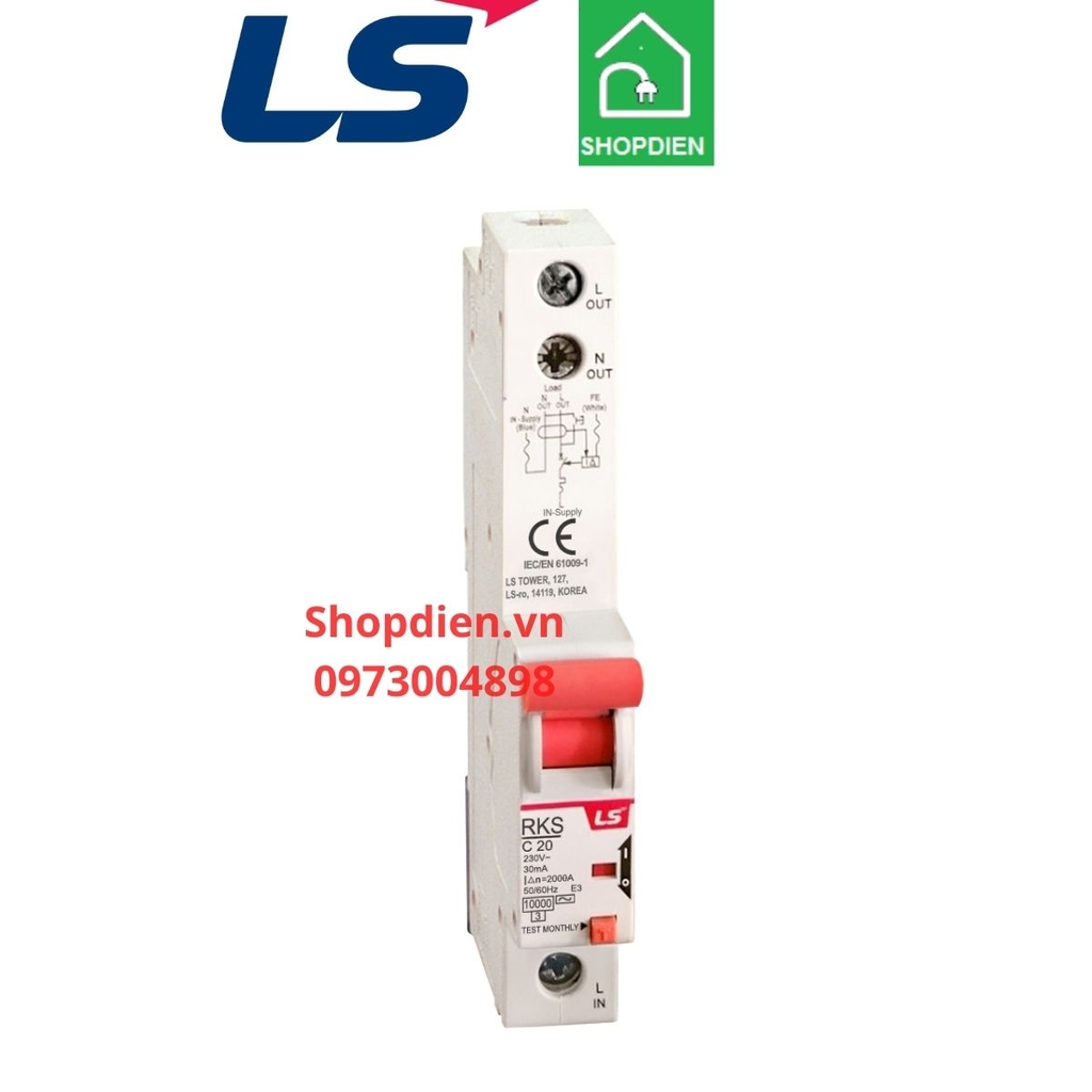RKS 1P+N LS RCBO 2P 20A 30mA 10kA Aptomat chống rò chống giật