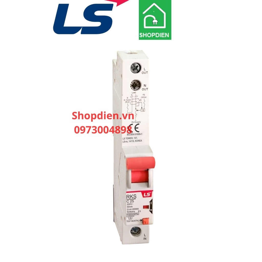 RKS 1P+N LS RCBO 2P 25A 30mA 10kA Aptomat chống rò chống giật