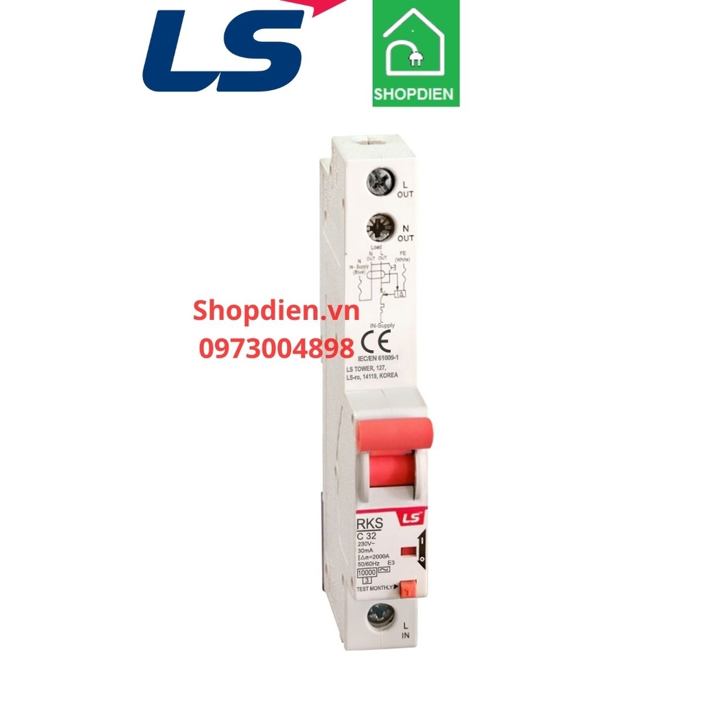 RKS 1P+N LS RCBO 2P 32A 30mA 10kA Aptomat chống rò chống giật