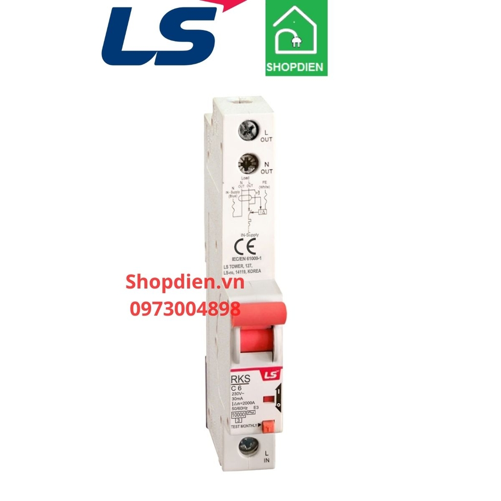 RKS 1P+N LS RCBO 2P 6A 30mA 10kA Aptomat chống rò chống giật