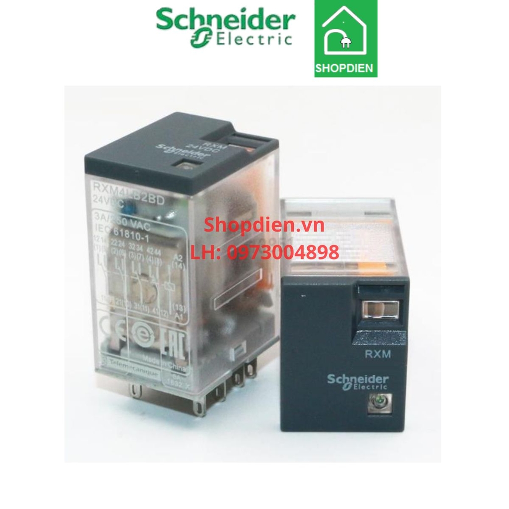Rơle trung gian RXM4LB2P7 Schneider 14 chân 4C/O 230VAC có đèn