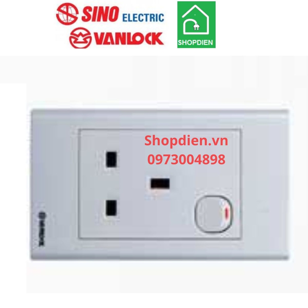 S1813S SINO Ổ cắm 3 chấu vuông kiểu Anh có công tắc 13A Vanlock S18