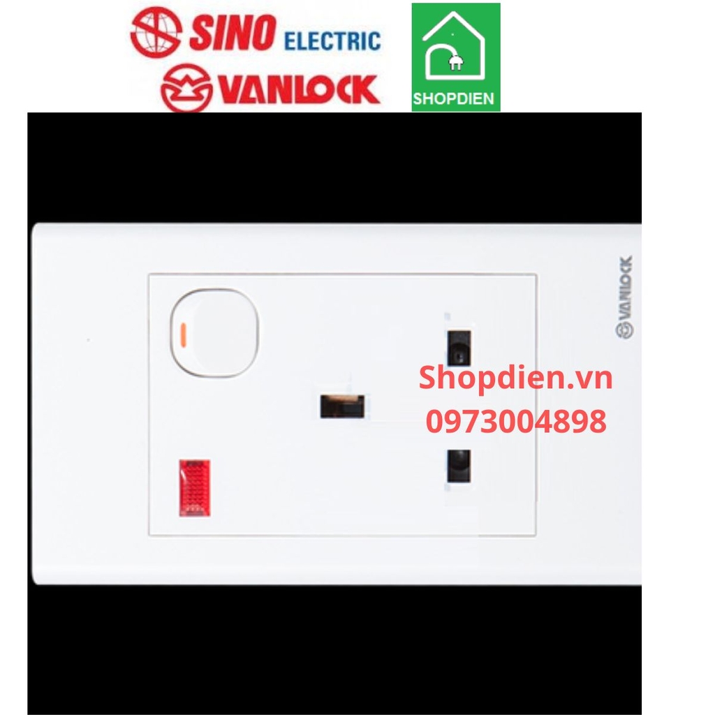 S1813SN Sino Ổ cắm 3 chấu vuông kiểu Anh có công tắc đèn báo Vanlock S18