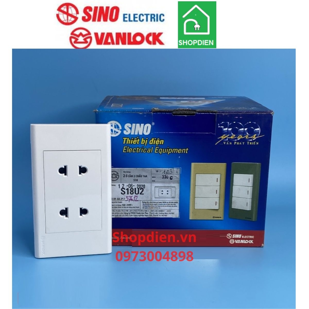 S18U2 Sino Ổ cắm đôi 2 chấu Vanlock S18
