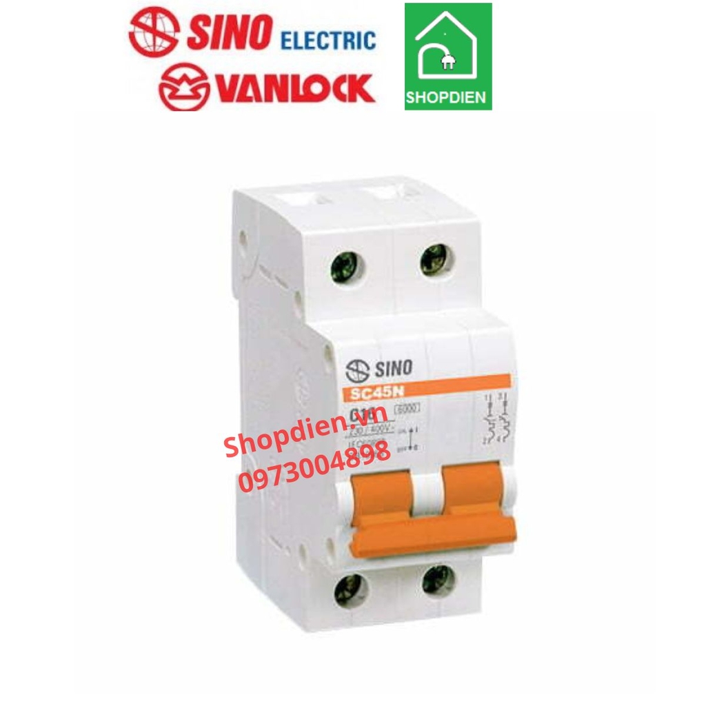 SC45N/C2050 Sino MCB 2P 50A 4.5kA Aptomat cầu dao tự động