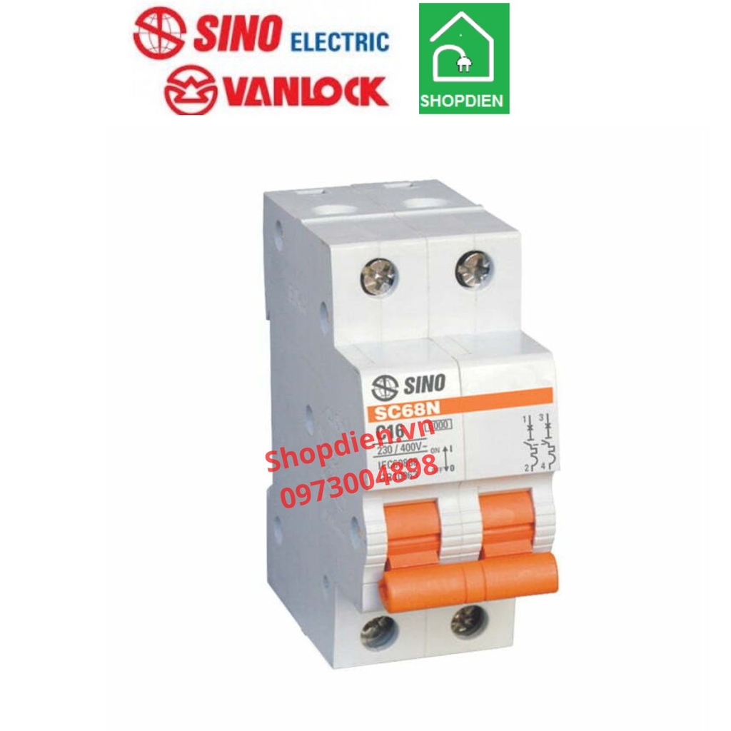 SC68N/C2025 SINO MCB 2P 25A 6kA Aptomat cầu dao tự động