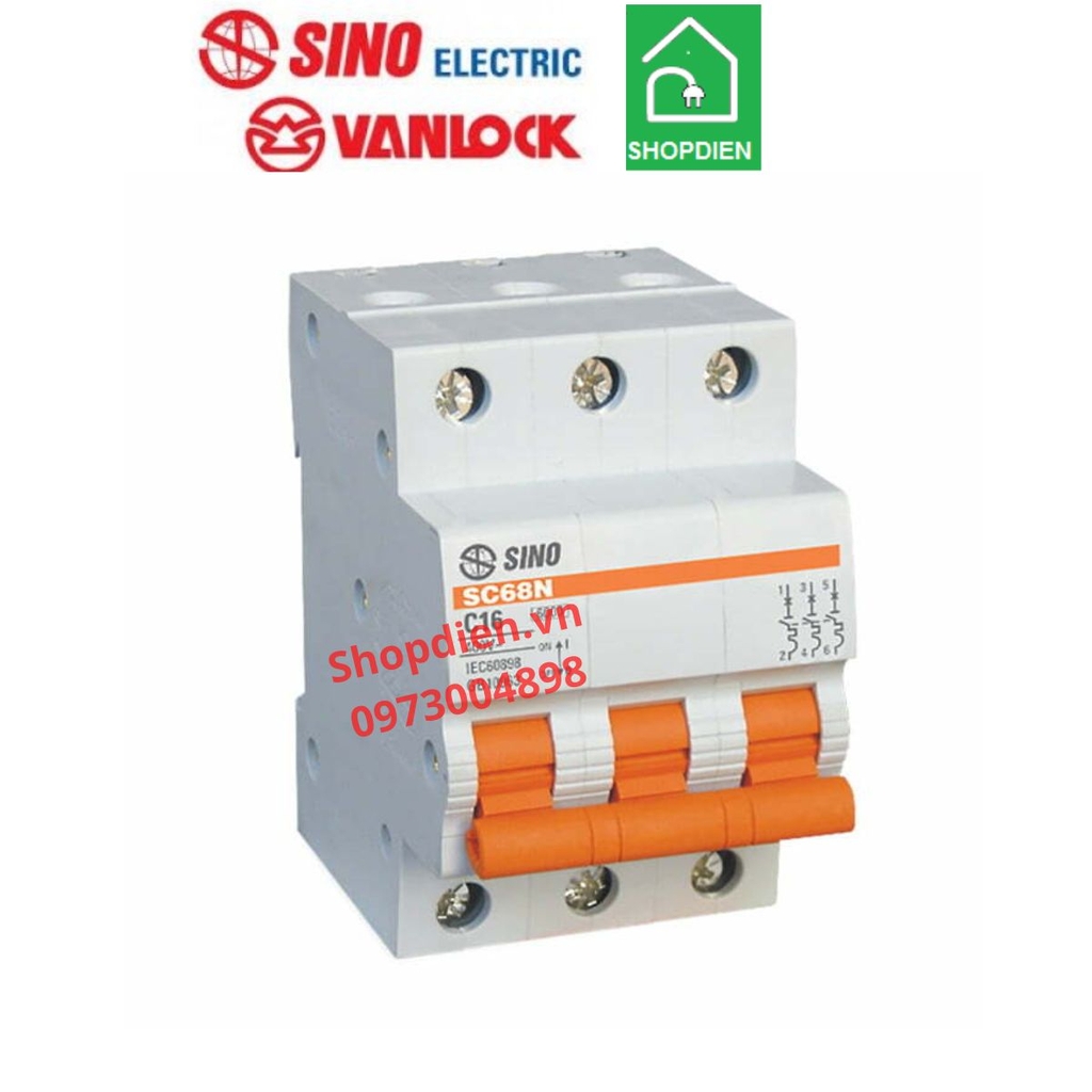 SC68N/C3016 SINO MCB 3P 16A 6kA Aptomat cầu dao tự động