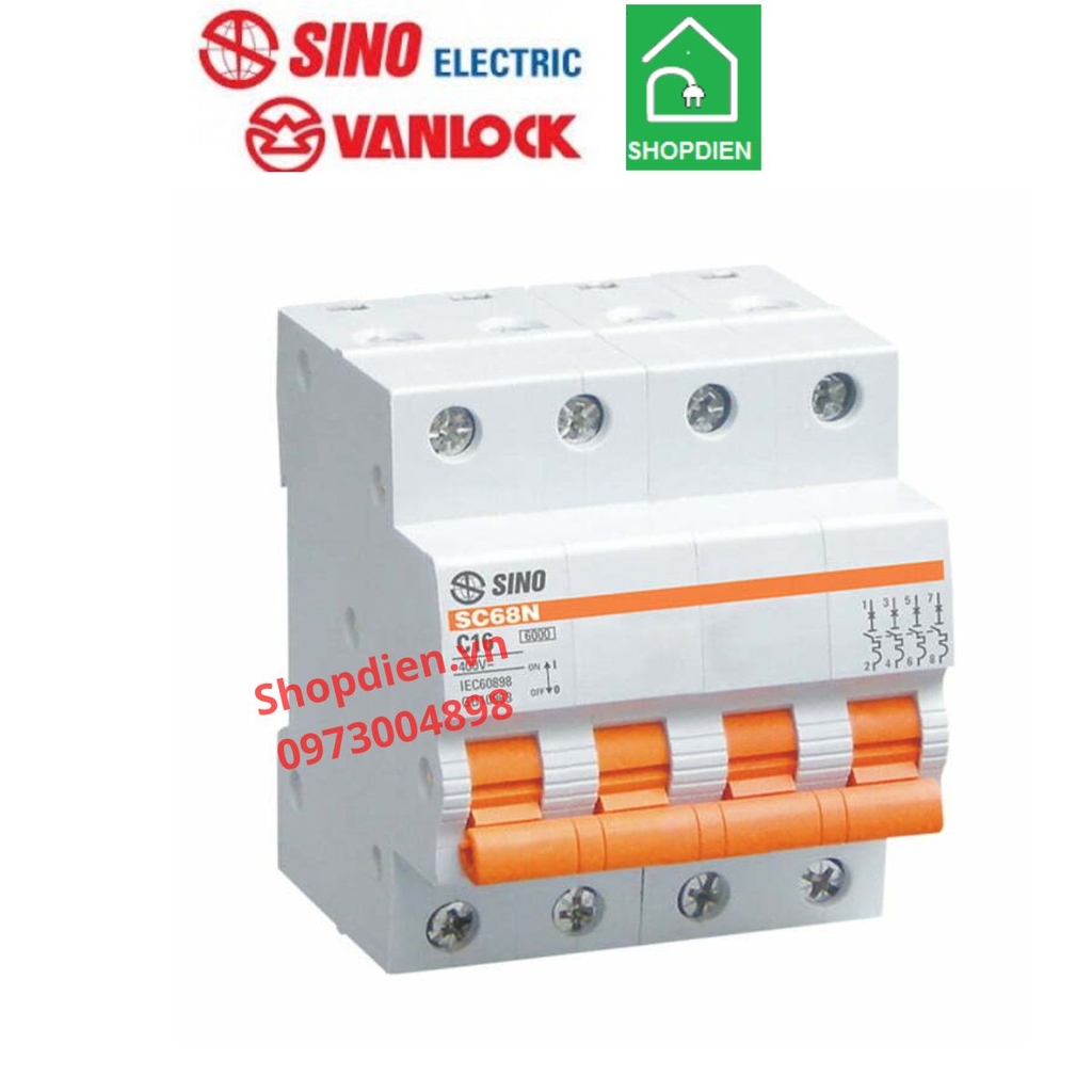 SC68N/C4032 SINO MCB 4P 32A 6kA Aptomat cầu dao tự động