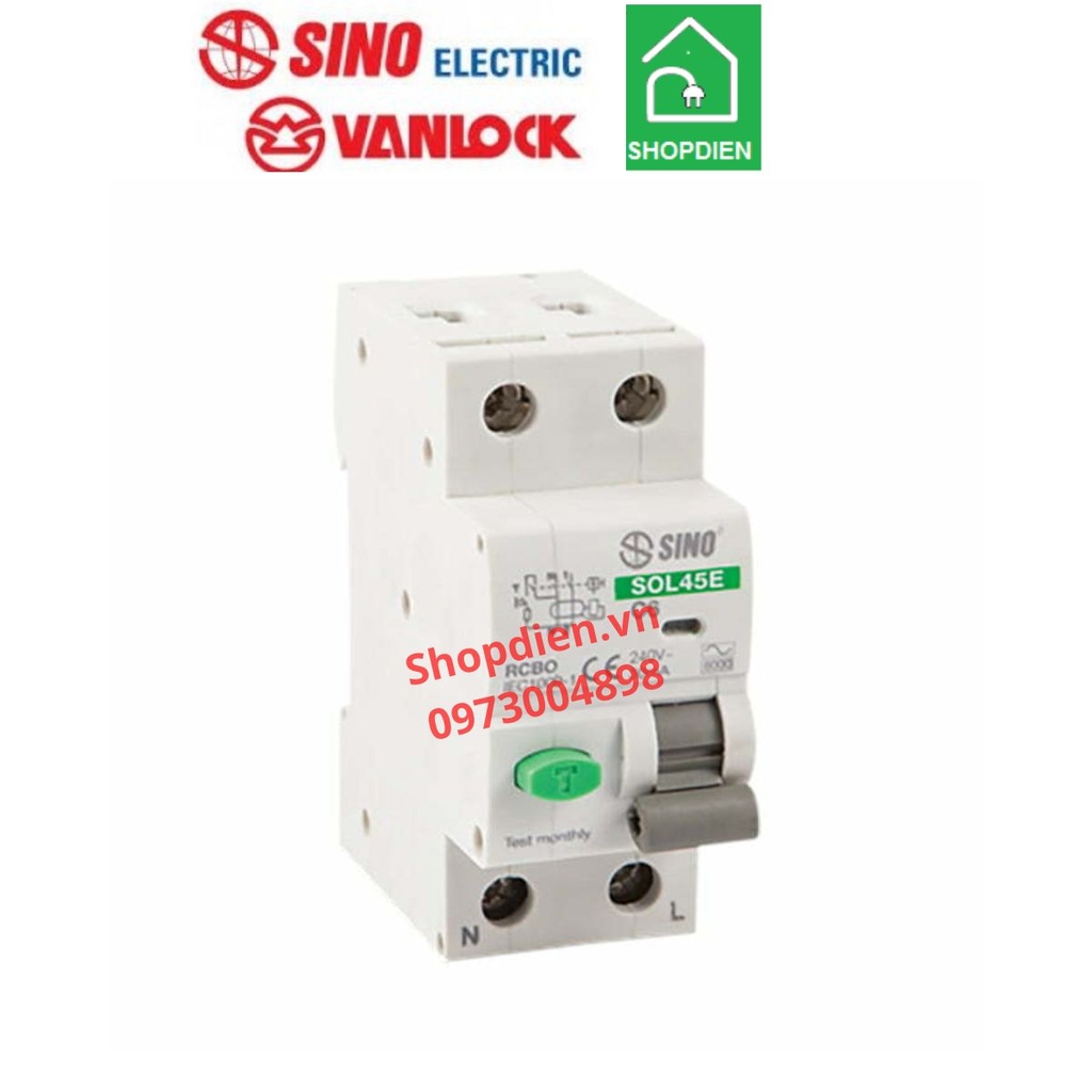 SOL45E/2040/030 Sino RCBO 2P 40A 30mA Cầu dao chống rò chống giật