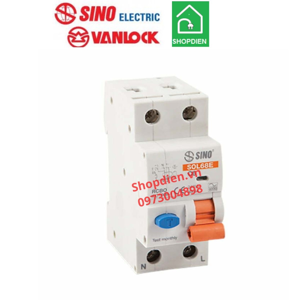SOL68E/2020/030 Sino RCBO 2P 20A 30mA Cầu dao chống rò chống giật