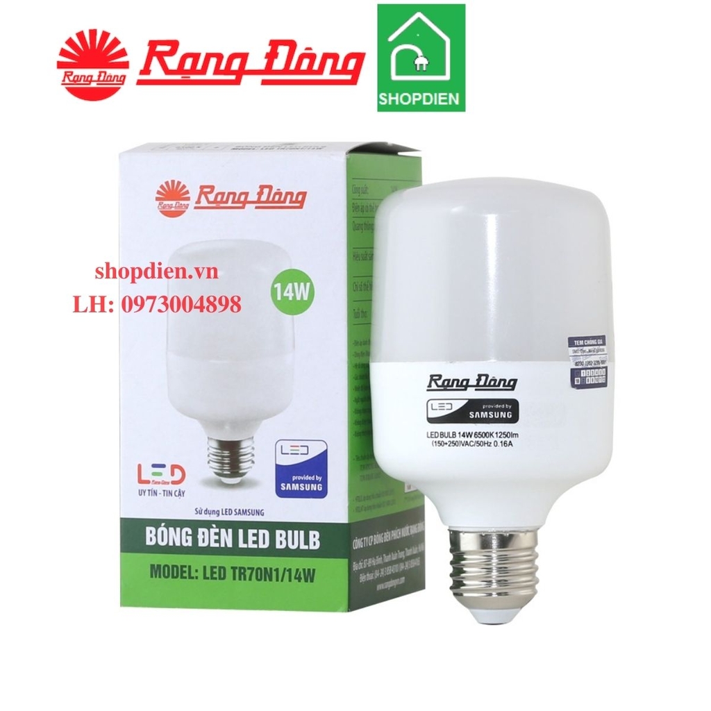 TR70N1 14W Rạng Đông Bóng trụ LED bulb nhôm nhựa 14W đui xoáy E27