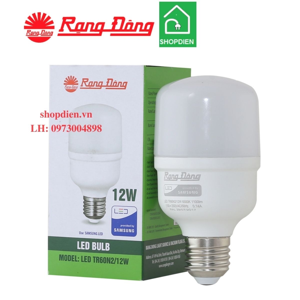 TR70N2 12W Rạng Đông Bóng trụ LED bulb nhôm nhựa 12W đui xoáy E27