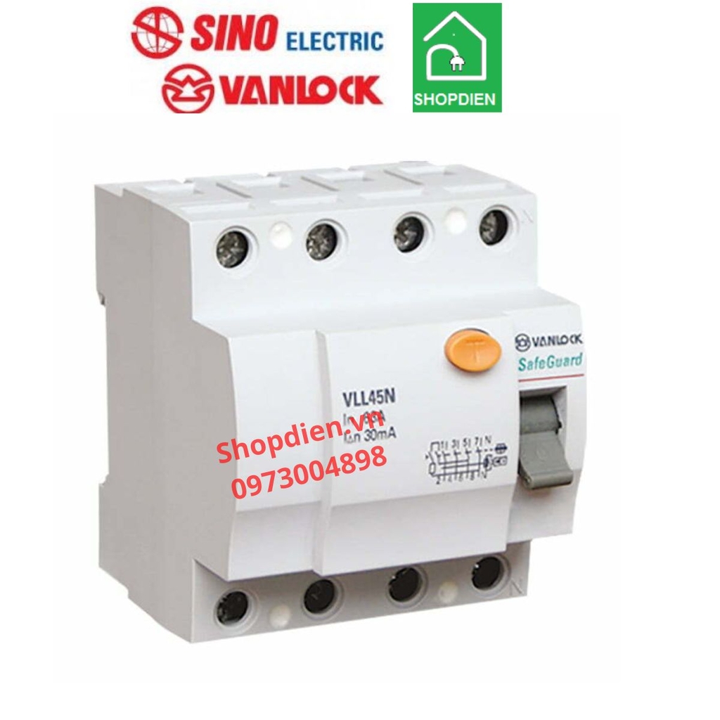 VLL45N/4032/030 Sino Vanlock RCCB 4P 32A 30mA Cầu dao chống rò chống giật