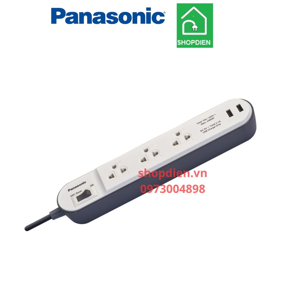 WCHG243322W-VN Panasonic Ổ cắm kéo dài 3 ổ cắm 2 cổng USB 3m 2300W